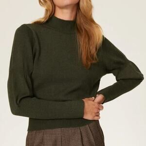 Derek Lam Collective Green Wool Blend Puff Sleeve Mock Neck Sweater • Size S